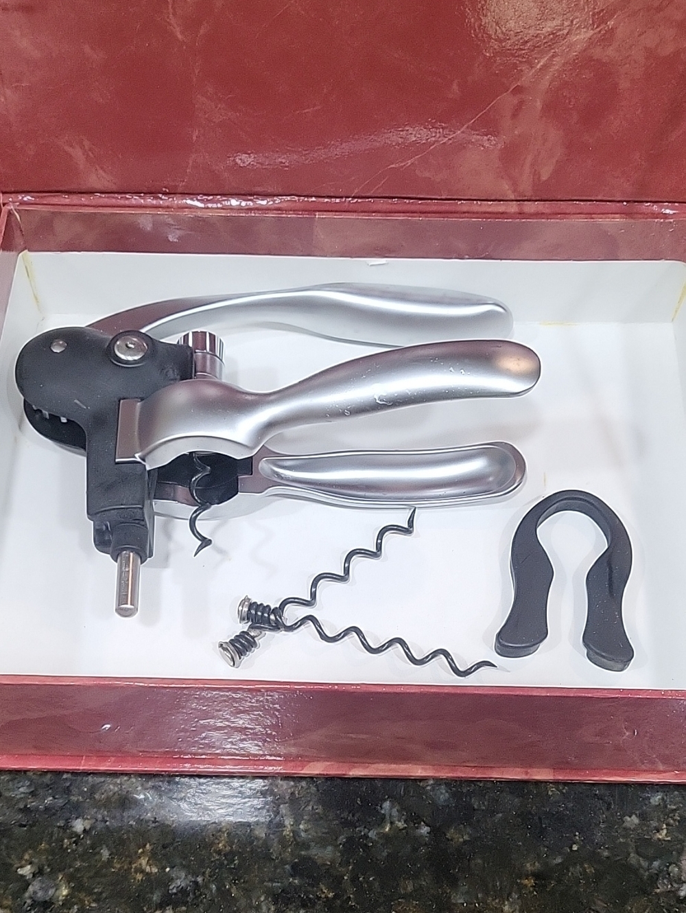 Silver Lever-Style Corkscrew Wine Opener - Unbranded